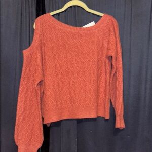 New York & Company Off-the-Shoulder Sweater in Rust